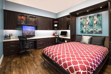 Valet Custom High End Home Offices With Wall Beds Worke Storage Belgian Chocolate Thermally Fused Laminate Recessed Foil Fronts