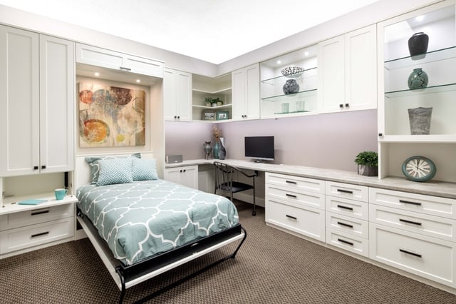Custom Home Office with Wall Bed from Valet Custom Cabinets & Closets
