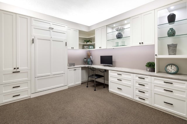 Custom Home Office with Wall Bed from Valet Custom Cabinets & Closets