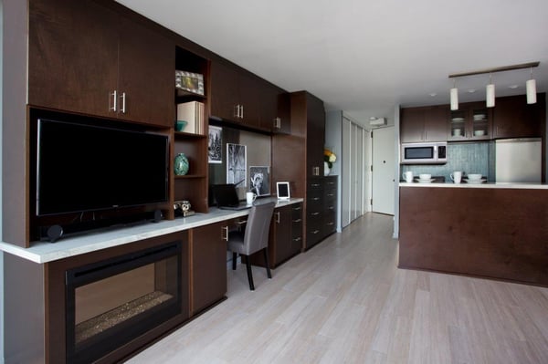 Custom media center, home office, and closet in San Francisco studio