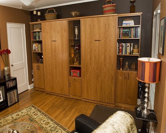 twin wall beds with built-in cabinetry