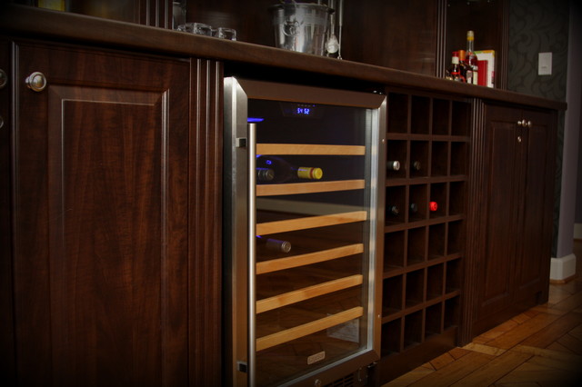 custom home bar and media center wine rack