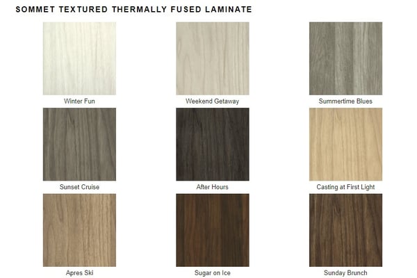 A selection of Textured Thermally Fused Laminates available at Valet Custom Cabinets & Closets