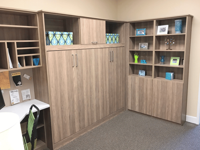 Latte Wall Bed Office with Blue and Green Accents