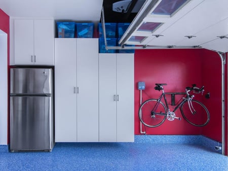 Garage cabinets with storage bins