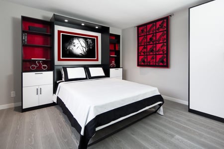 Sculpted White-Red-Black HPL - Bed Down Angle View