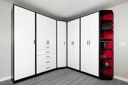 Sculpted White-Red-Black HPL - Wardrobe Closed