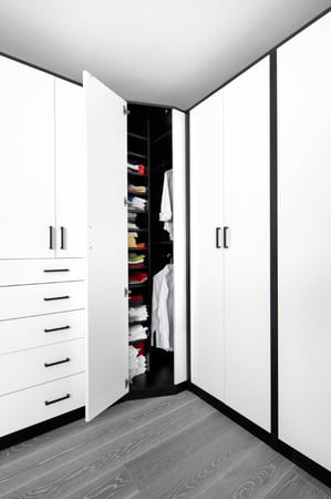 Scultped White HPL - Corner Wardrobe