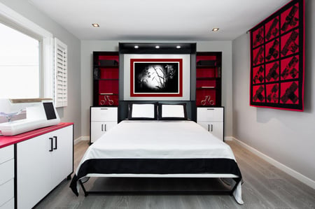 Sculpted White-Red-Black HPL - Bed Down Front View