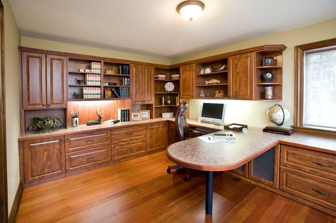 Custom home office with decorative fronts