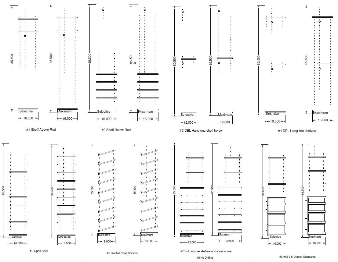 Drilling chart Valet Custom Cabinets and Closets